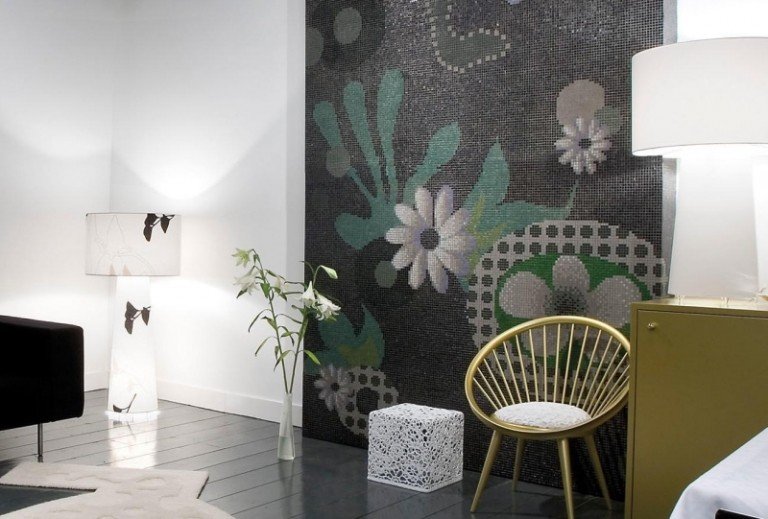 Mosaik-kakel-grön-blommig-design-vardagsrum-modern-design
