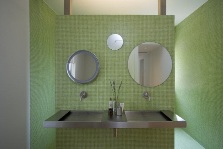 Mosaik-kakel-grönt-dubbel-handfat-spegel-runt