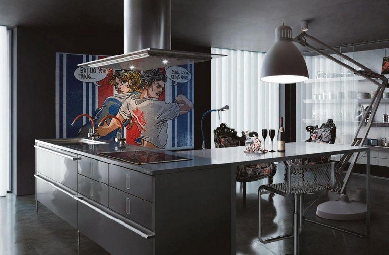 Mosaikplattor i köksväggen design pop art industriell stil