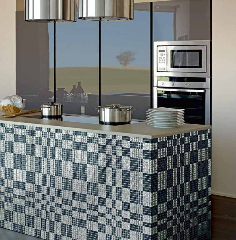 Mosaikplattor-kök-matlagning ö-beige kokplattor