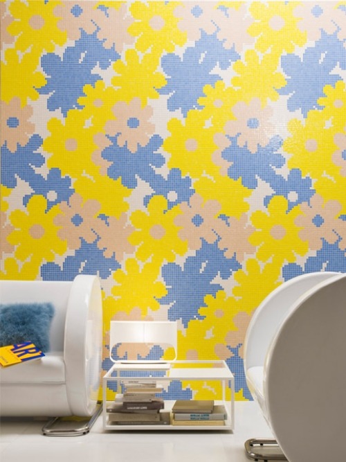 konst mosaikplattor trend gul blå blommor