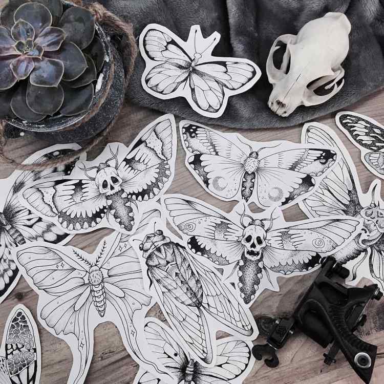 Moth tatuering mallar olika typer