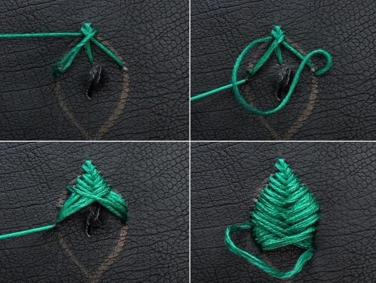 Gör broderi på ansiktsmasken själv - lär dig brodera löv för blommor