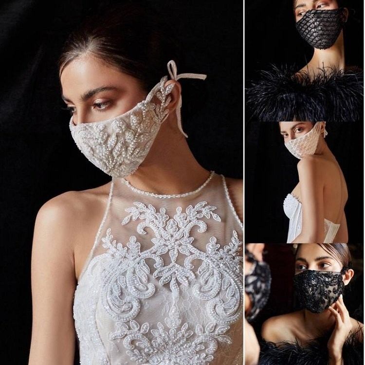 Brudmask med pärlor och spets med ansiktsmask gifta sig med trend