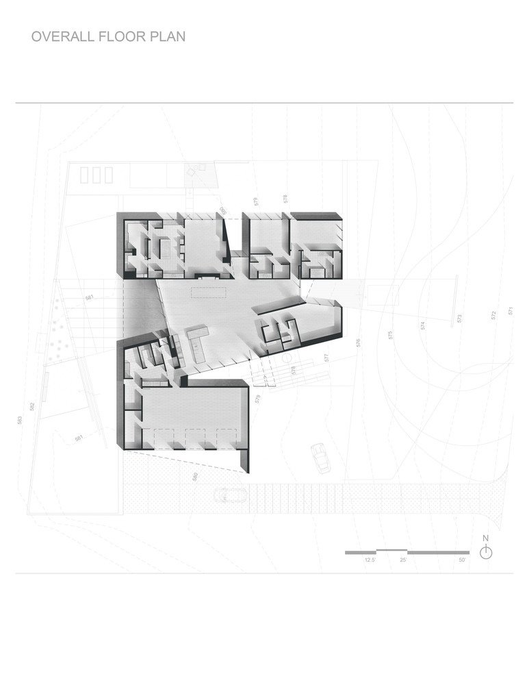 Blueprint av enfamiljshuset i Texas med utsikt från ovan och rumslayouten