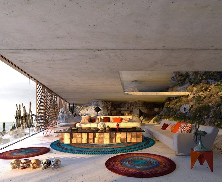 Hållbart levande stenhus-betong-golv-tak