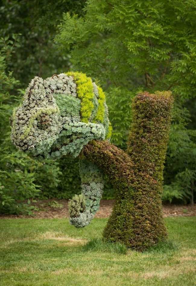 Skulptur Chamaeleon blommor-växter Montreal-Arboretum botaniska