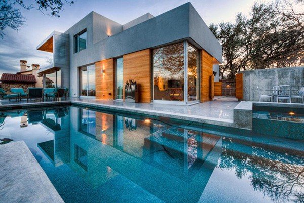 Passivt solhus i Texas - modern husdesign - pool