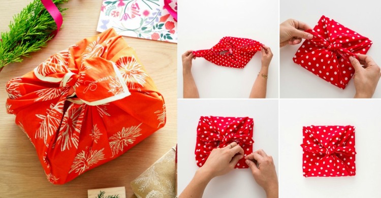 hållbar förpackning julklapp tyg binda instruktioner