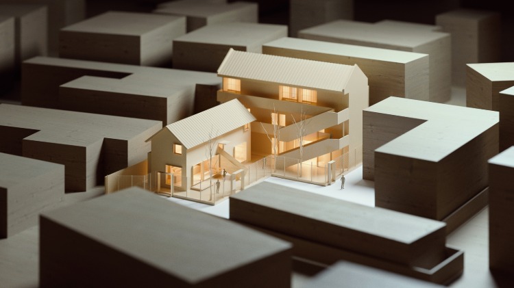 3D -modell hållbart hotellarkitektprojekt