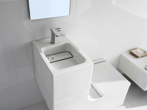 hållbarhet i badrums cistern tvättställ roca w + w vattenbesparande