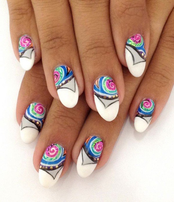 Nail-Design-Stiletto-French-White-Nail-Edge-Colorful-Nail-Bed