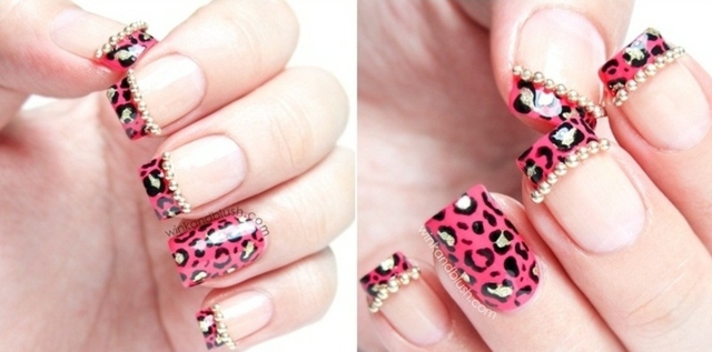 naglar rosa leopardmönster pärlglitter