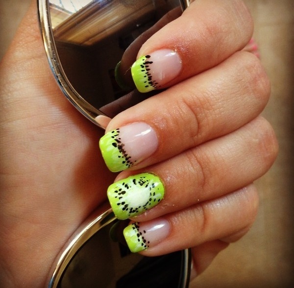 nageldesignmotiv sommar kiwi neongrönt