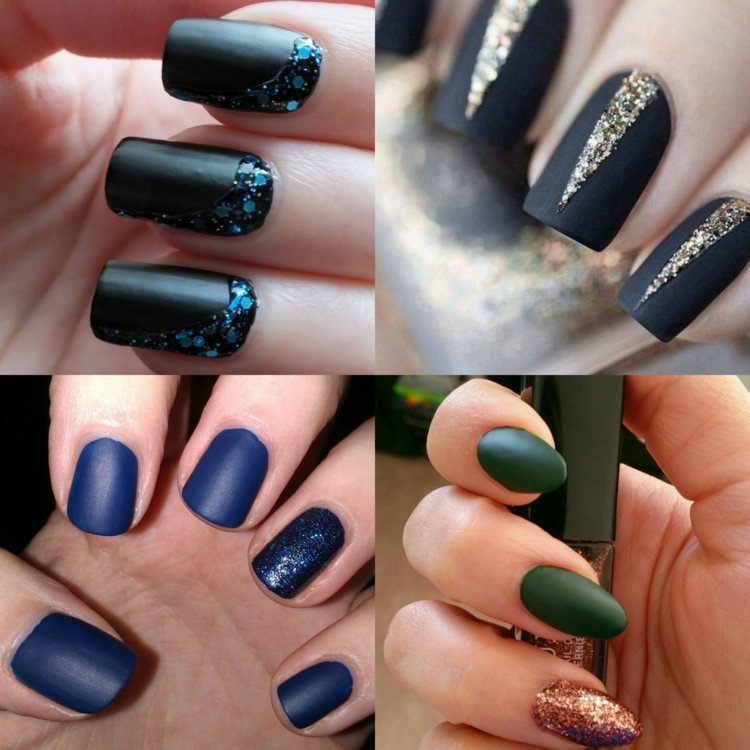 nagellack-matt-trender-glitter-guld-blå-grön-svart-pensel-nageldesign-festlig