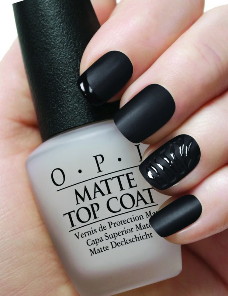 Nagellack matt svart-opi-klar-nagelkonst-design-trendig-vinter-fransk-zebra-optik