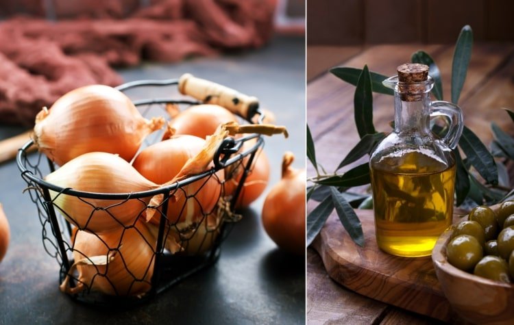 Blodförtunnande livsmedel som lök och olivolja i en balanserad kost