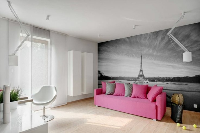 rosa soffa stort fönster väggklistermärke