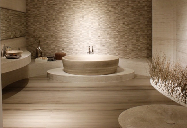 Badrum design natursten sandsten golv väggbeklädnad
