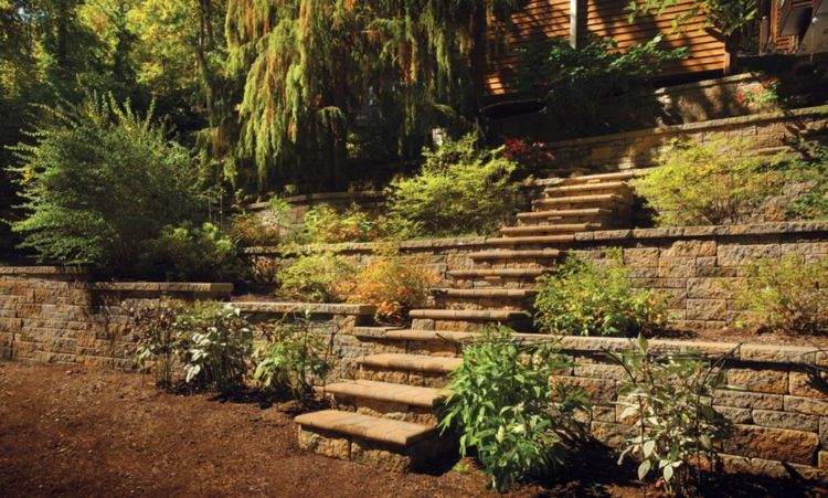 stenbeklädnad klinker exteriör beklädnad trappor terrasserad trädgård