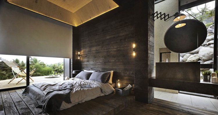 natursten-stenblock-moderna-sovrum-trä-väggbeklädnad-tak-mörk