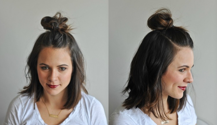 ny frisyr-trender-kvinnor-halv-bulle-instruktioner-medellångt-hår