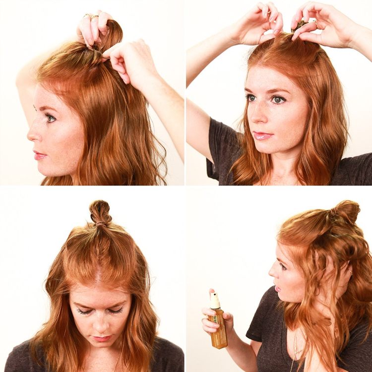 ny frisyr-trender-kvinnor-halv-bulle-instruktioner-metod-hårband