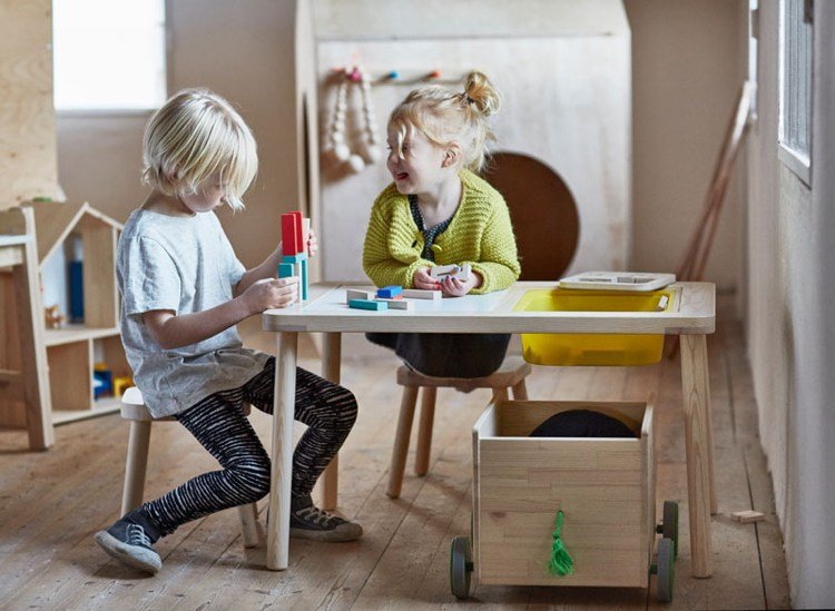 Ikea barnmöbler -trä-ny-samling-barnbord-trävagn-lekplats