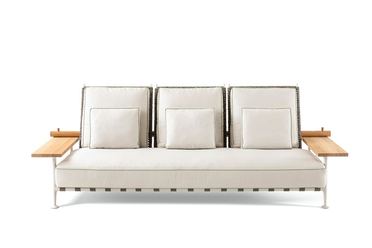 3-sits soffa i gjuten aluminiumram och teak