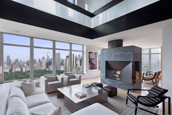 New York lägenhet-öppen spis-vardagsrum-panoramautsikt
