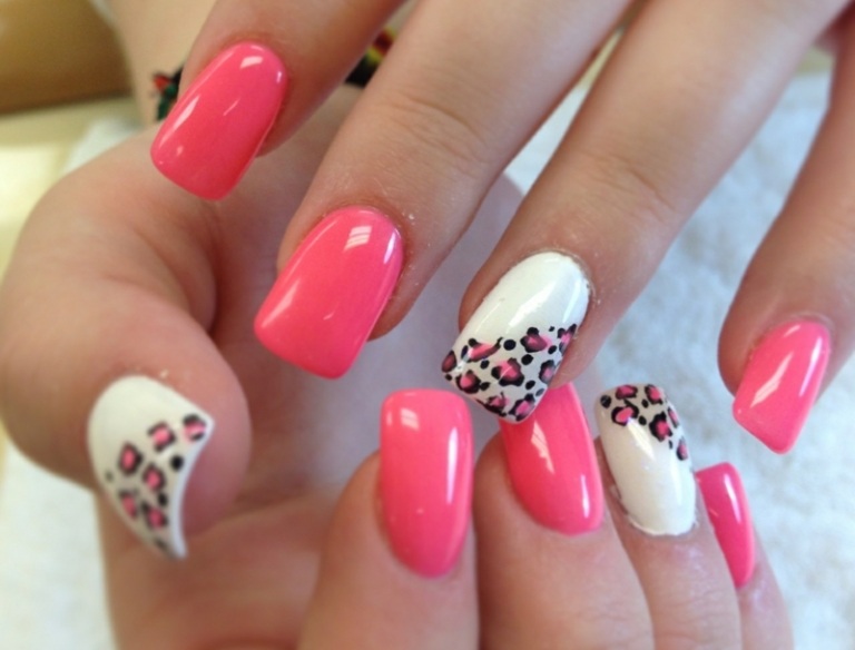 lack naglar leopard vit rosa idé manikyr