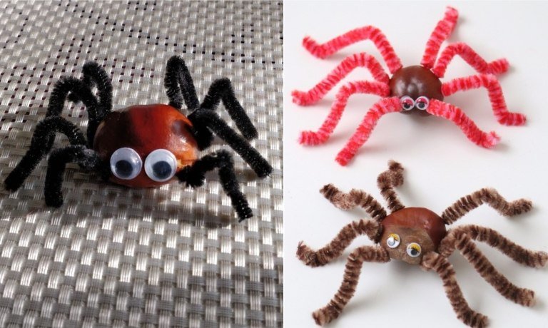 Tinkerkastanjdjur - DIY -spindel med ben tillverkade av piprensare