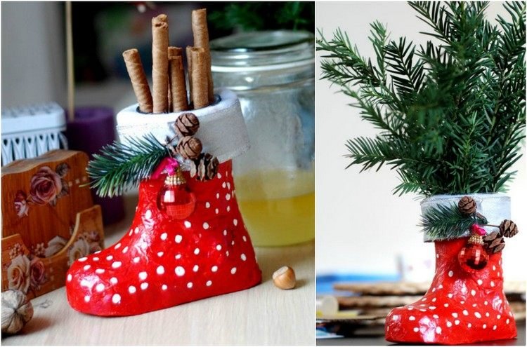 Jultomten stövlar tinker papper mache-dekoration-godis-fyll-jul