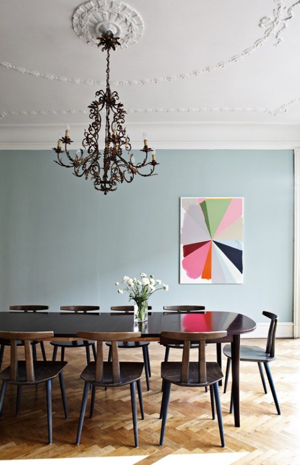 Modern inredning-matsal parkettgolv väggdekoration bild akvarell