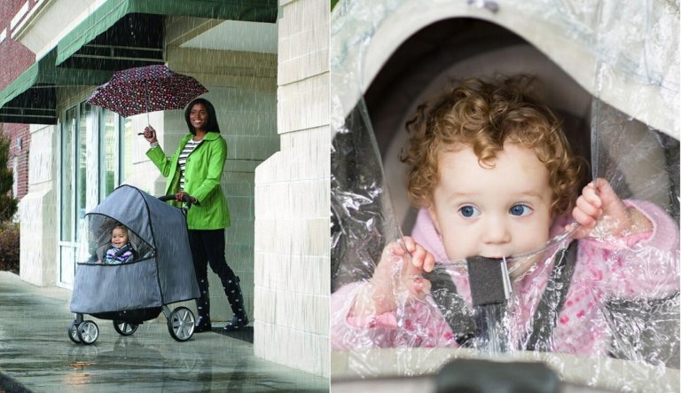Barnvagnstillbehör - skydd mot regn med ett lock till barnet och barnet