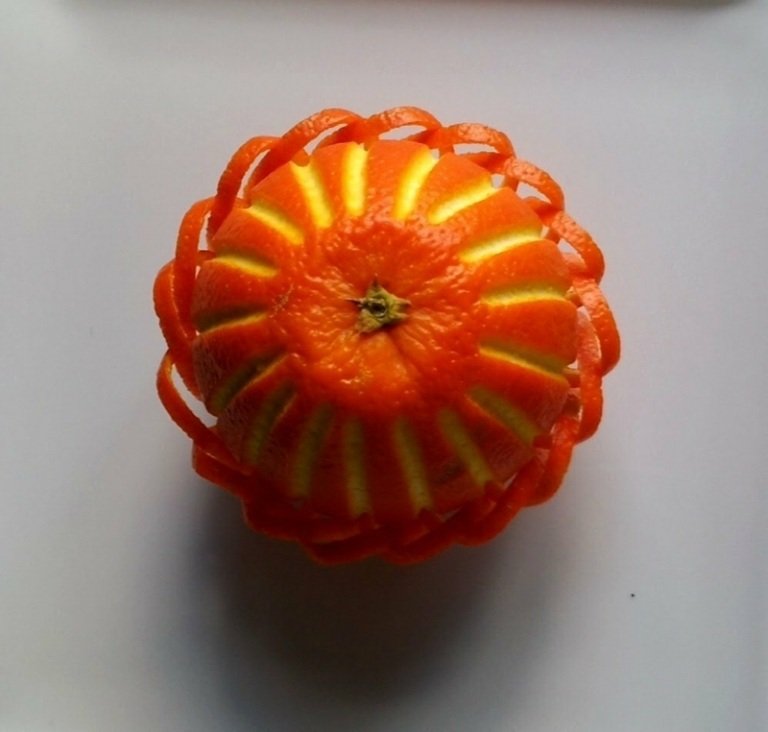 frukt carving apelsinskal design idé dekoration nybörjare