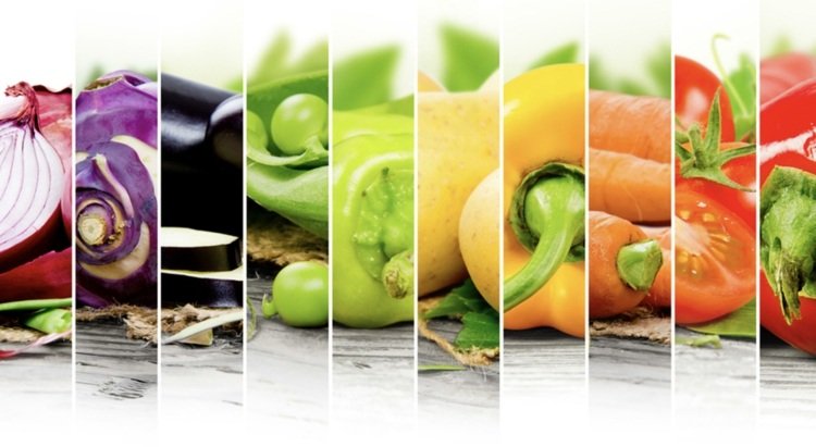frukt och grönsaker sorterade efter färgpigment, friska och näringsrika