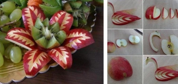 frukt-carving-instruktioner-rött-äpple-schwann-blad