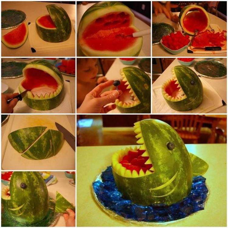 frukt-carving-instruktioner-vattenmelon-haj-buffé-dekoration