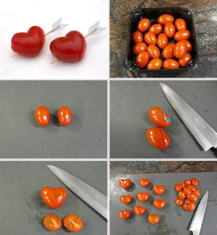 Grönsaks-carving-instruktioner-körsbär-tomater-hjärtan-tandpetare