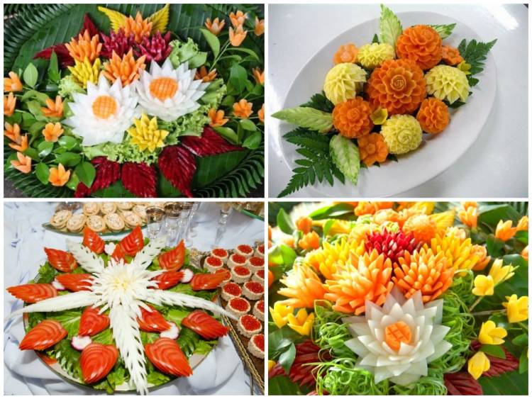 frukt-grönsaker-carving-blommor-tomat-morot-betor