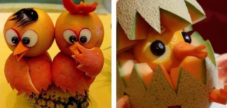 frukt-carving-melon-citrus-fågel