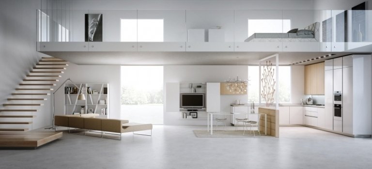 öppet-vardagsrum-kök-modern-design-plan-partition-golv-minimalistisk