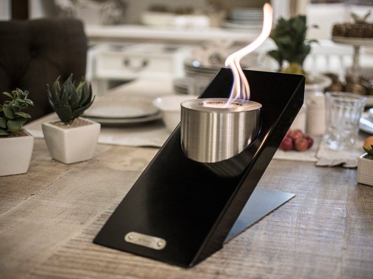 öppen eld-modern-lykta-design-rostfritt stål-svart-bord dekoration