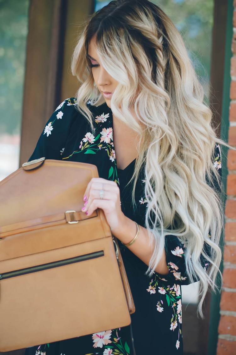 Ombre Blond black-roots-long-hair-light blond