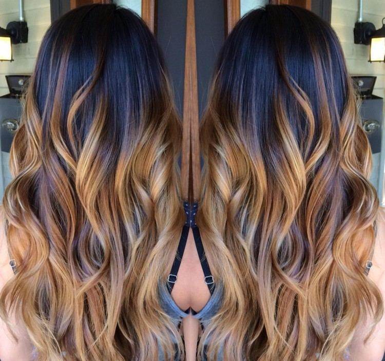 ombre-blond-svart-brun-höjdpunkter-ombre-look