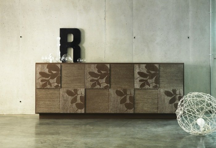 ombre möbelsamlingsdörrar design blommotiv brun skänk