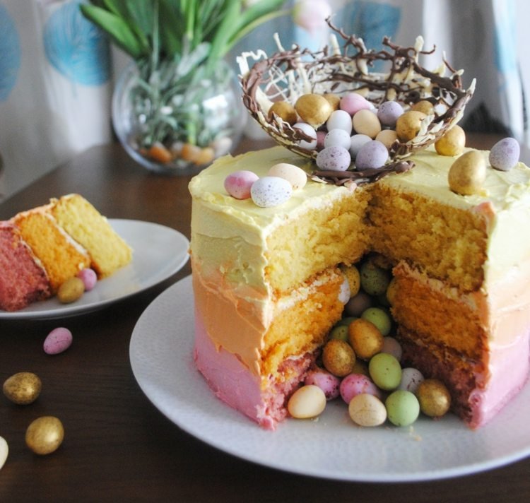 Baka ombre -tårta till påsk med en överraskningseffekt - instruktioner och receptidé