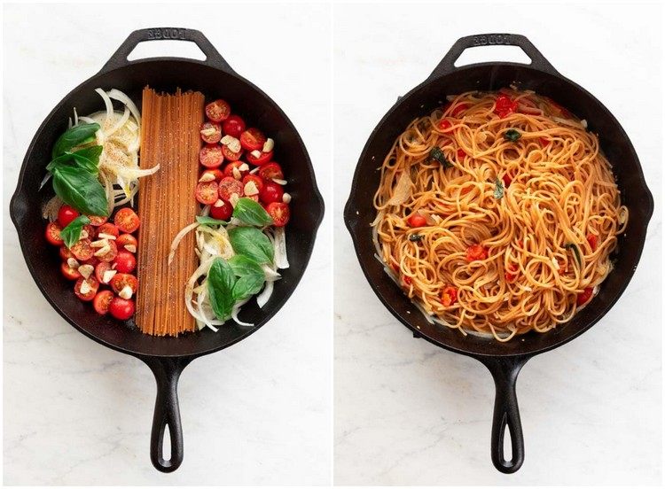 enkelt recept vegan en kruka spaghetti med tomater