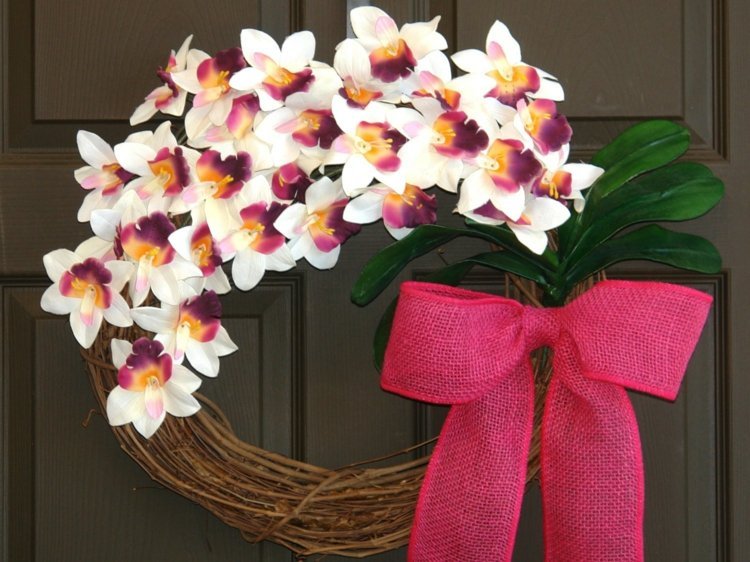 orkidéer dekorationer och arrangemang vit violett band lämnar krans